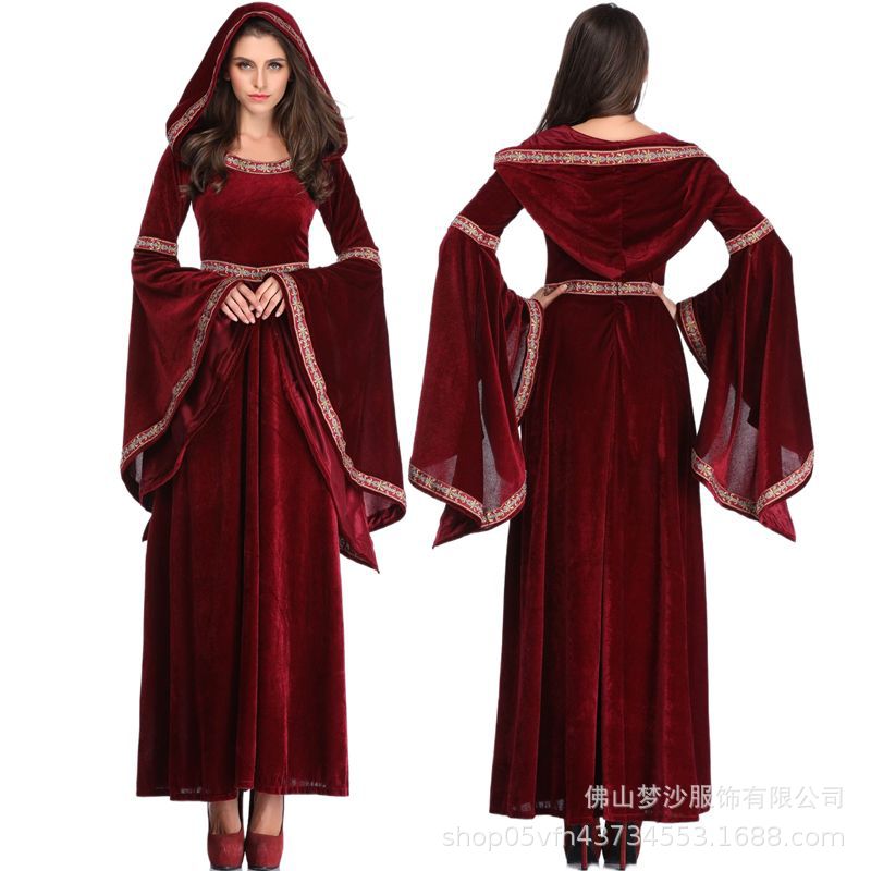 Medieval Renaissance Dress Women - Women Medieval Renaissance Burgundy Dress Vintage