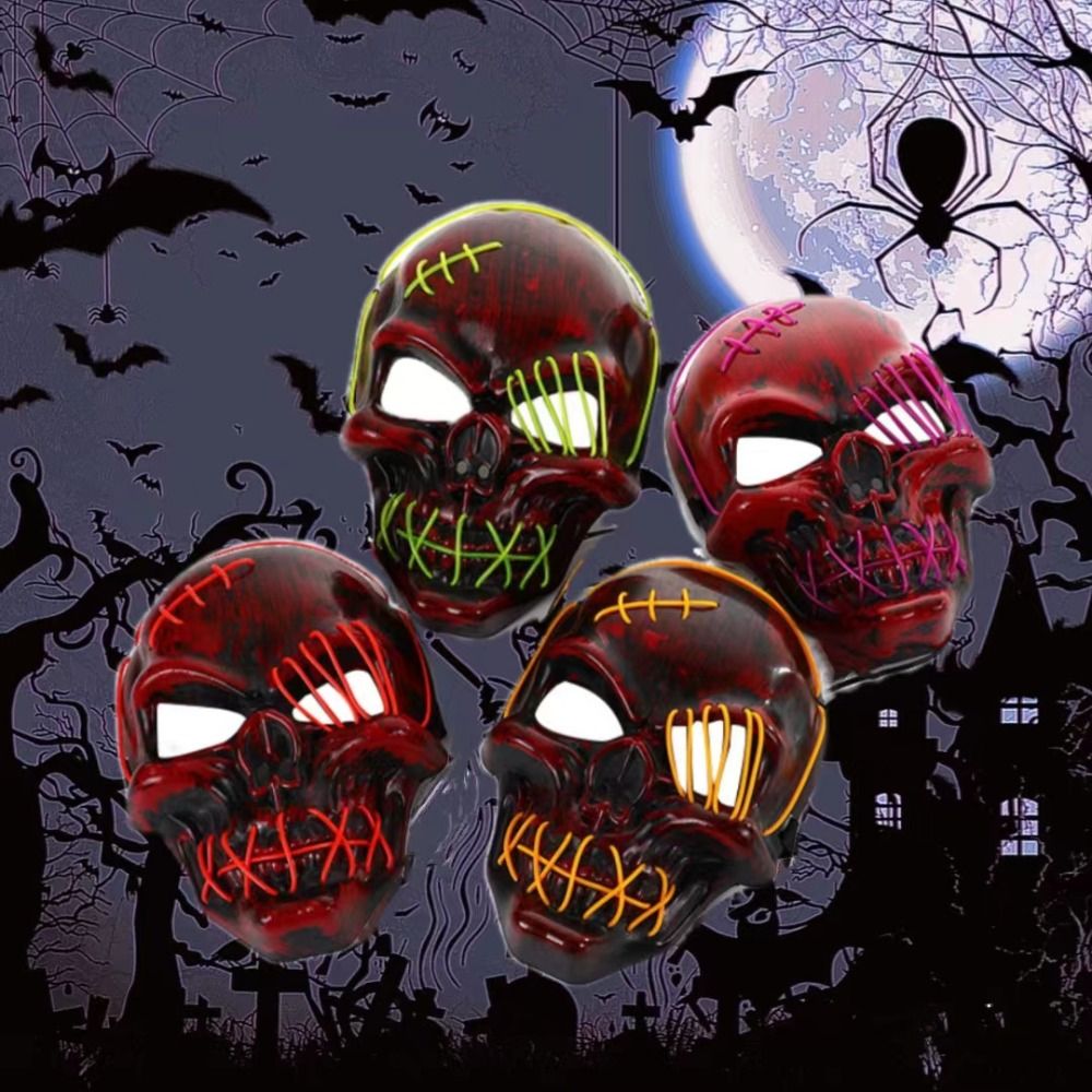 Gothic Halloween Skull Glowing - Led Purge Mask Halloween ulasan dan harga