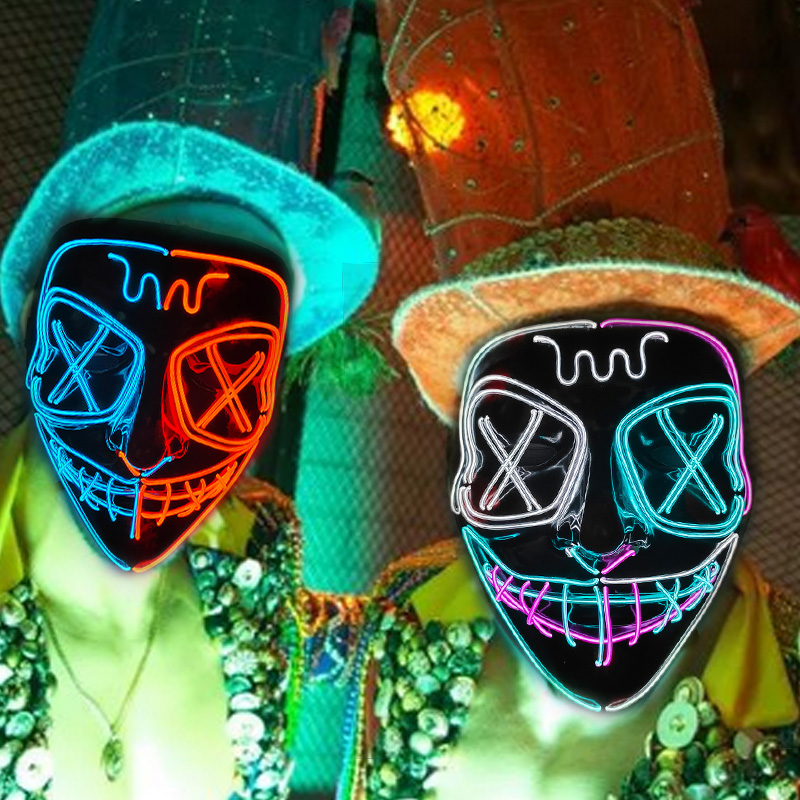 Wireless LED Glowing Mask EL N - Led Purge Mask Halloween ulasan dan harga