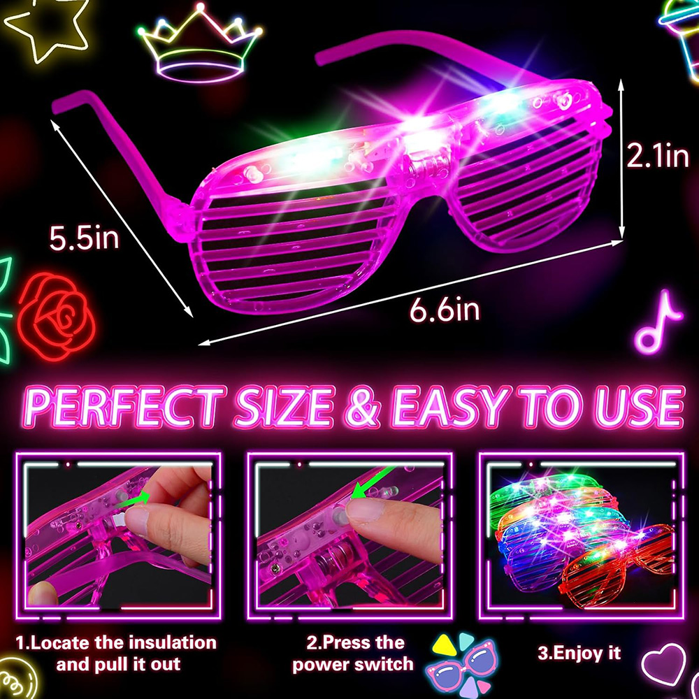 LED Glasses 6 Neon Colors Glow - Glow In The Dark Party Glasses ulasan dan harga
