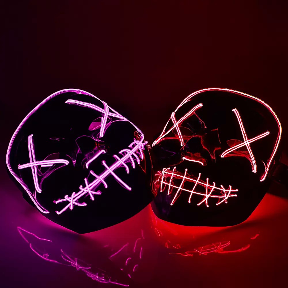 Scary Wireless Luminous LED Pu - Led Purge Mask Halloween ulasan dan harga